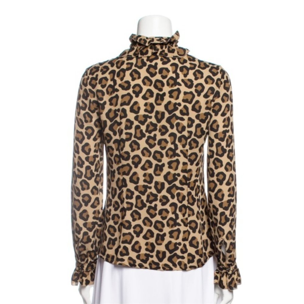 Tory Burch Leopard 100% Silk Ruffle Long Sleeve Blouse NWOT sz 6 - Picture 4 of 14